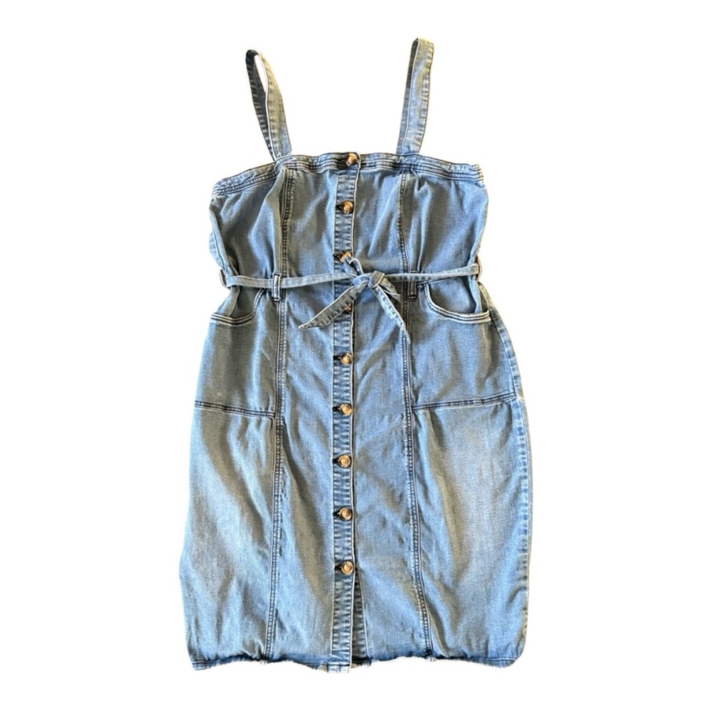 JustFab Light Blue Denim Button-Front Sundress